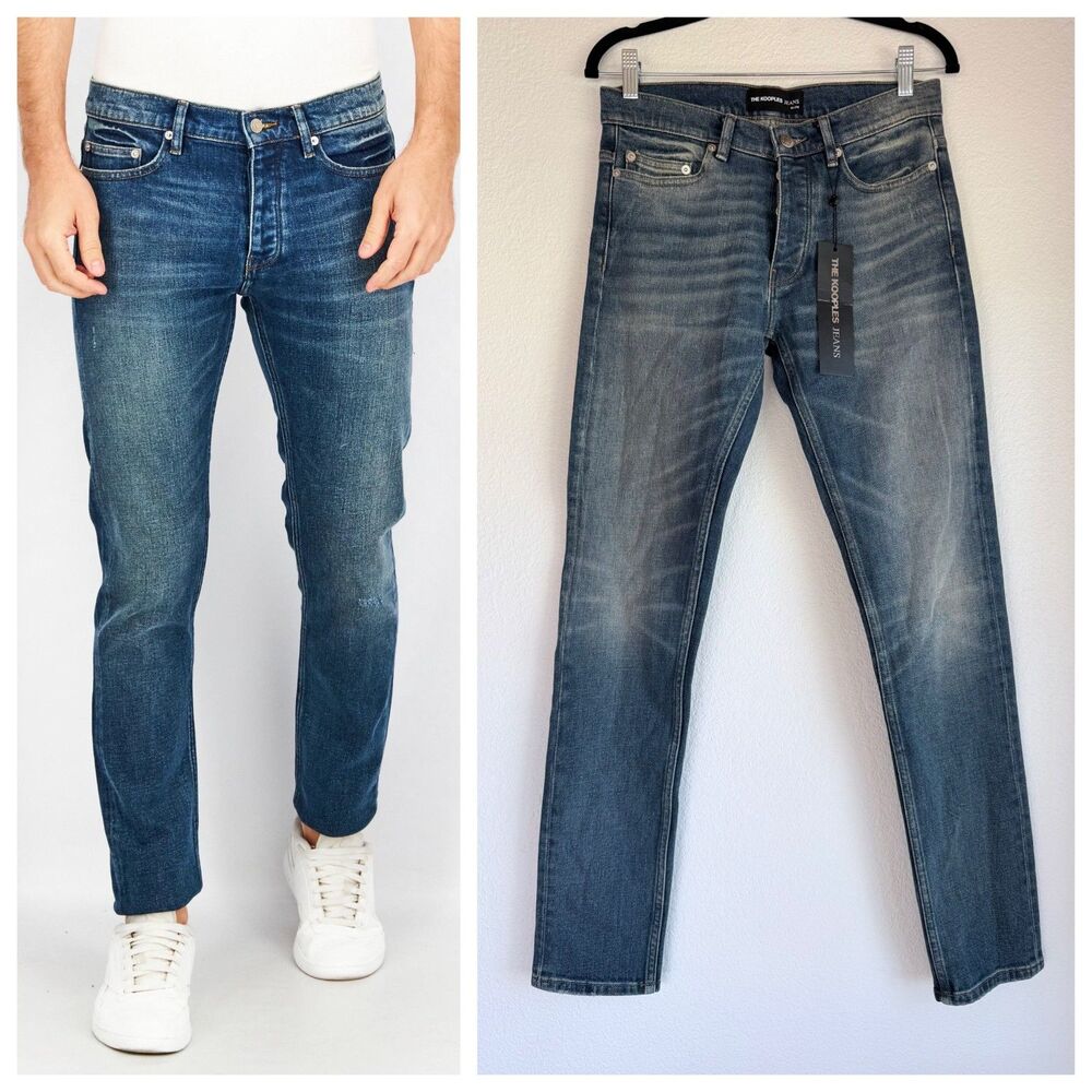 NEW The Kooples Jeans Men's Slim Fit Vintage Washed Jeans in Blue Size 28 x 32